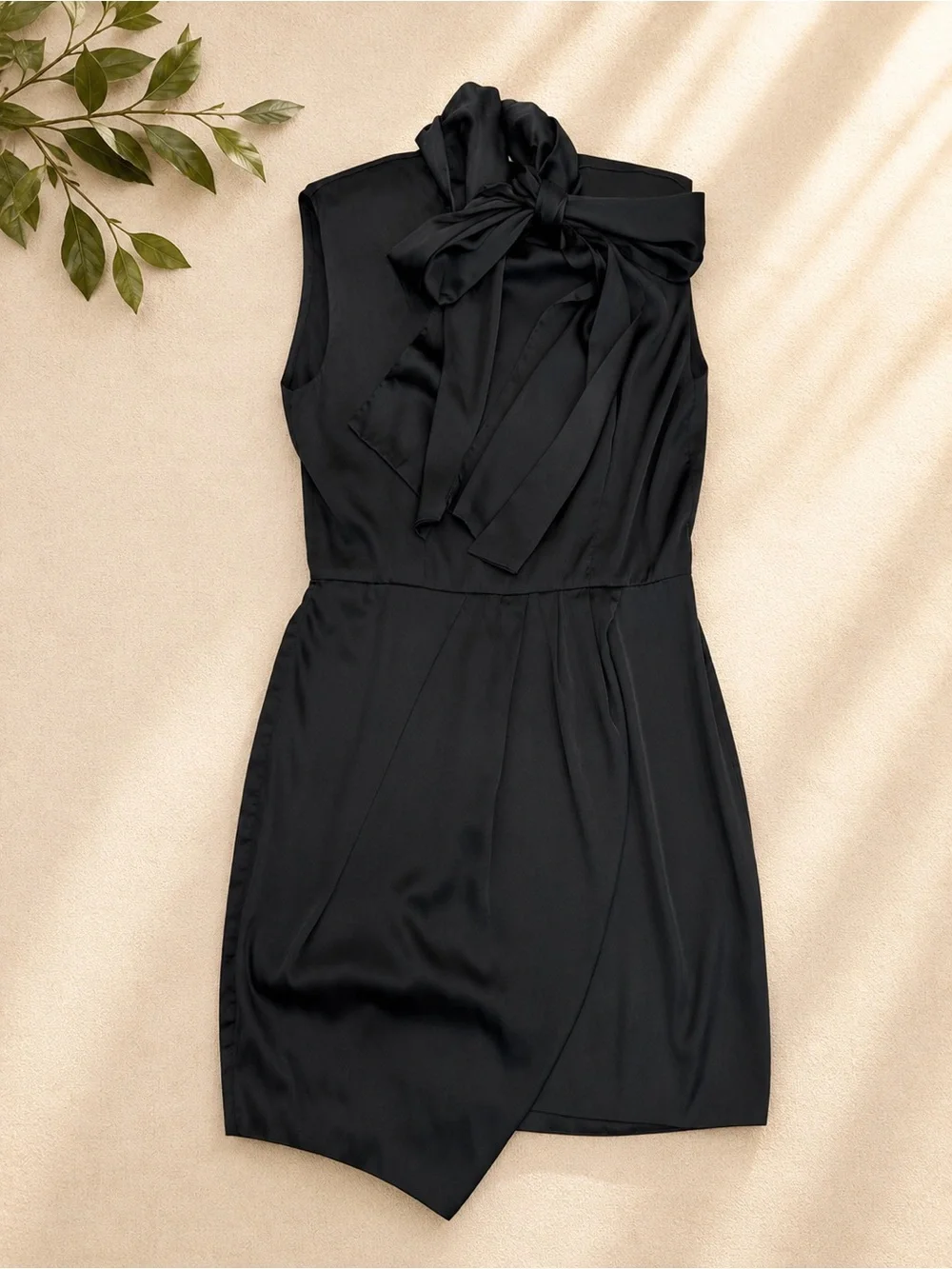 Black Satin Bow-Tie Mini Dress